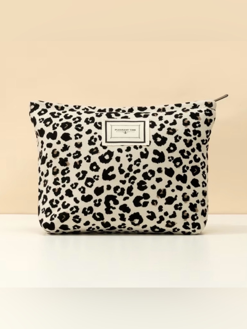 NEW Leopard Print Makeup Bag Cosmetic Travel Pouch Black Cream Zip Organizer